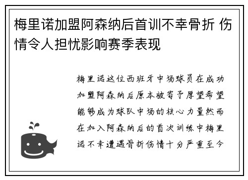 梅里诺加盟阿森纳后首训不幸骨折 伤情令人担忧影响赛季表现 梅里诺加盟阿森纳后首训不幸骨折 伤情令人担忧影响赛季表现